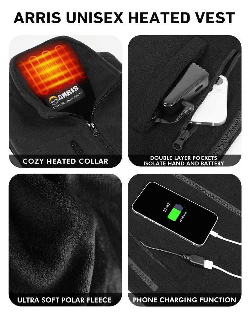 ARRIS Heated Mens Vest with Battery Pack 7.4V, Size Adjustbale Fleece Heated Vest with Shoulder Heat, Hand Warmer for Winter Hunting Skiing, Unisex - Image 4